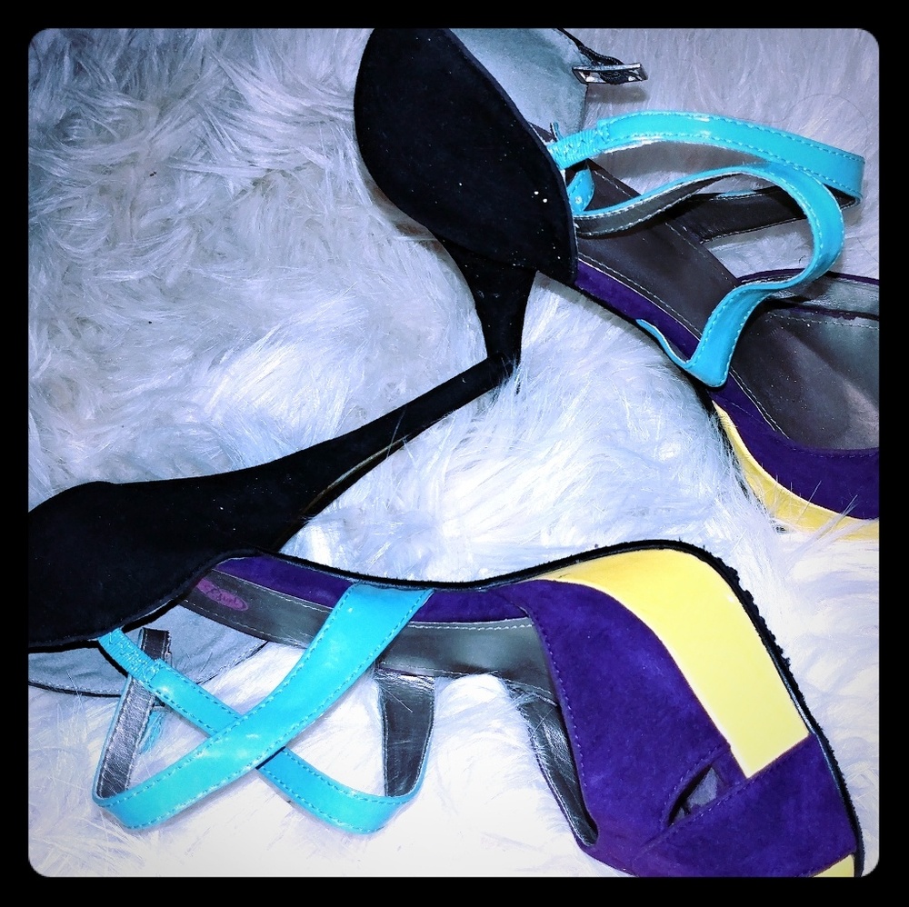 Bold statement colour block platform heels